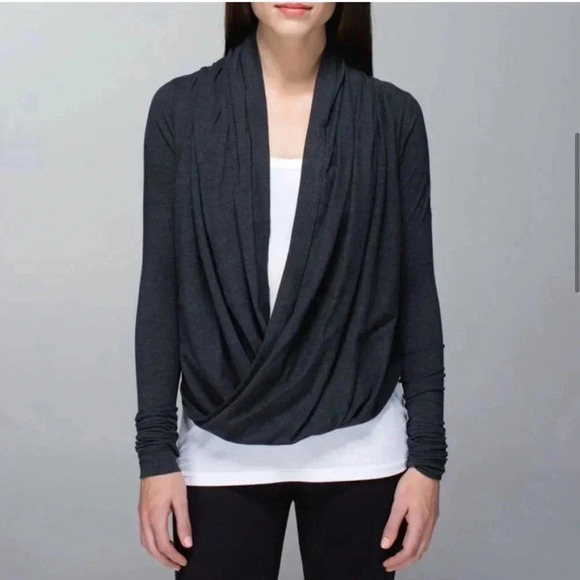 Lululemon Iconic Wrap Sweater Heathered Black Grey Size 6 - Picture 4 of 7